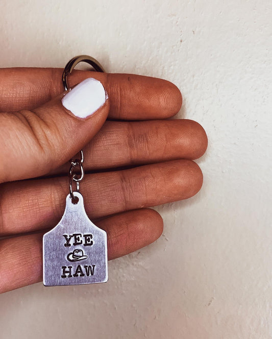 YEE HAW Cow Keychain
